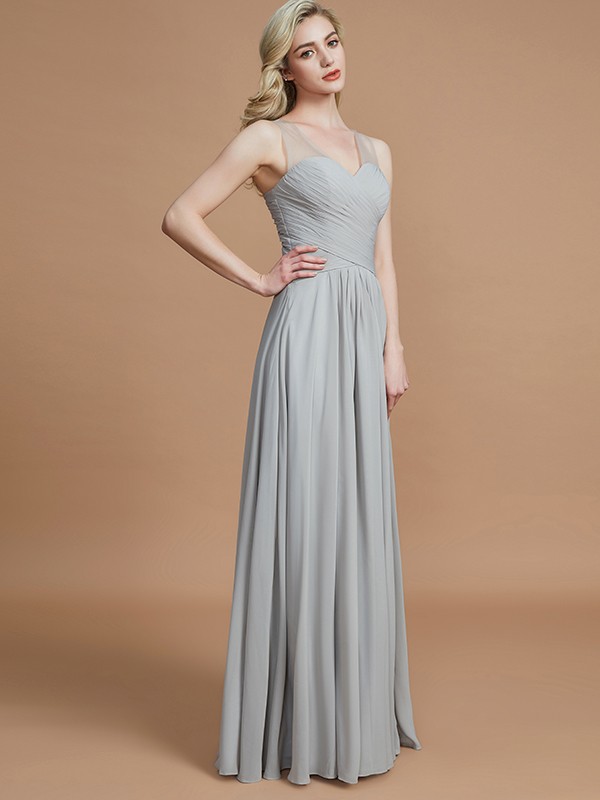 A-Line/Princess V-neck Chiffon Floor-Length Sleeveless Bridesmaid Dresses 2785