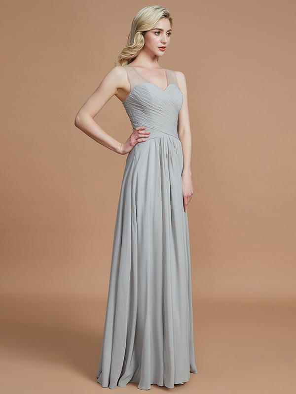 A-Line/Princess V-neck Chiffon Floor-Length Sleeveless Bridesmaid Dresses 2785