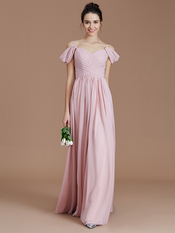 A-Line/Princess Off-the-Shoulder Sleeveless Ruched Floor-Length Chiffon Bridesmaid Dresses 2362