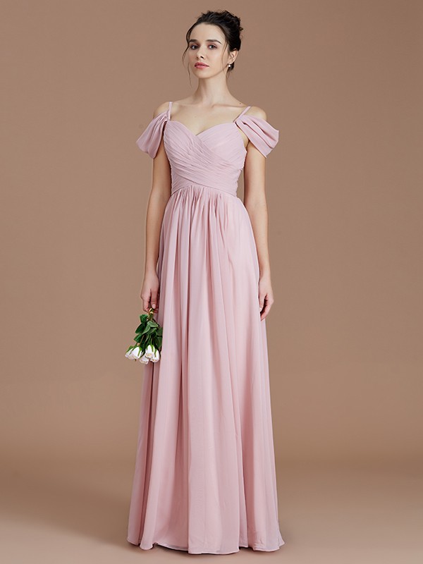 A-Line/Princess Off-the-Shoulder Sleeveless Ruched Floor-Length Chiffon Bridesmaid Dresses 2362