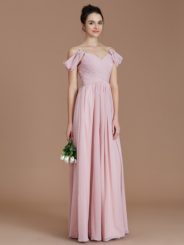 A-Line/Princess Off-the-Shoulder Sleeveless Ruched Floor-Length Chiffon Bridesmaid Dresses 2362