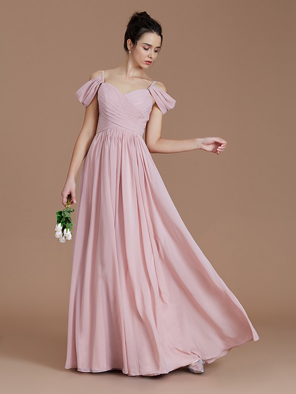 A-Line/Princess Off-the-Shoulder Sleeveless Ruched Floor-Length Chiffon Bridesmaid Dresses 2362