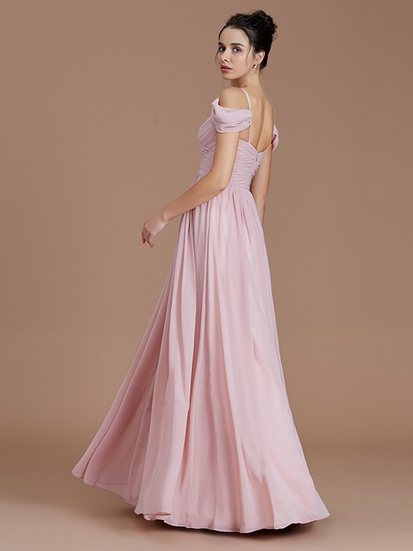 A-Line/Princess Off-the-Shoulder Sleeveless Ruched Floor-Length Chiffon Bridesmaid Dresses 2362