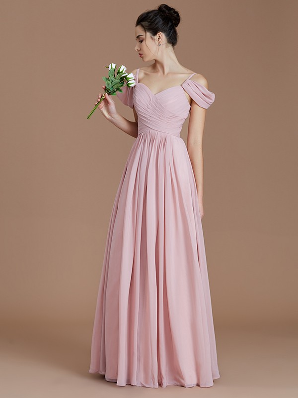 A-Line/Princess Off-the-Shoulder Sleeveless Ruched Floor-Length Chiffon Bridesmaid Dresses 2362