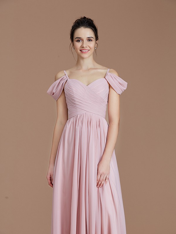 A-Line/Princess Off-the-Shoulder Sleeveless Ruched Floor-Length Chiffon Bridesmaid Dresses 2362