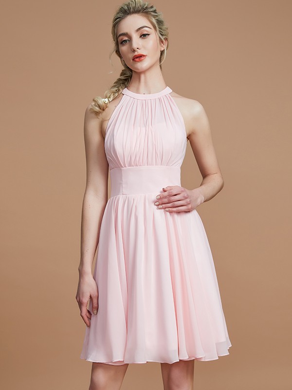 A-Line/Princess Chiffon Knee-Length Sleeveless Scoop Bridesmaid Dresses 2138