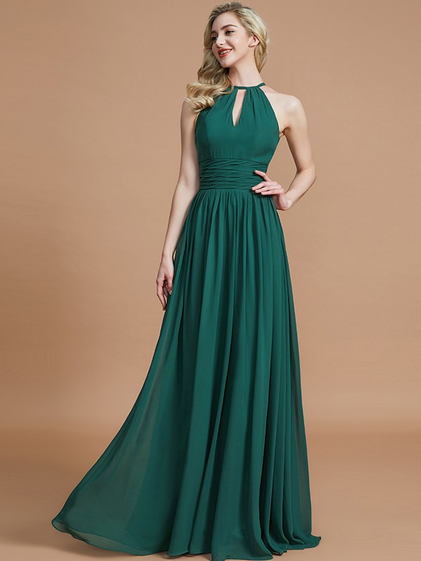 A-Line/Princess Chiffon Scoop Sleeveless Floor-Length Bridesmaid Dresses 2250