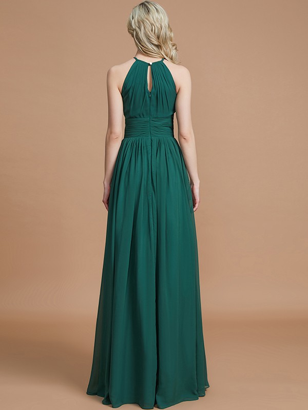 A-Line/Princess Chiffon Scoop Sleeveless Floor-Length Bridesmaid Dresses 2250