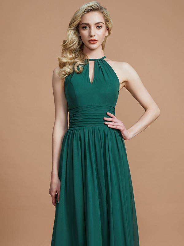 A-Line/Princess Chiffon Scoop Sleeveless Floor-Length Bridesmaid Dresses 2250