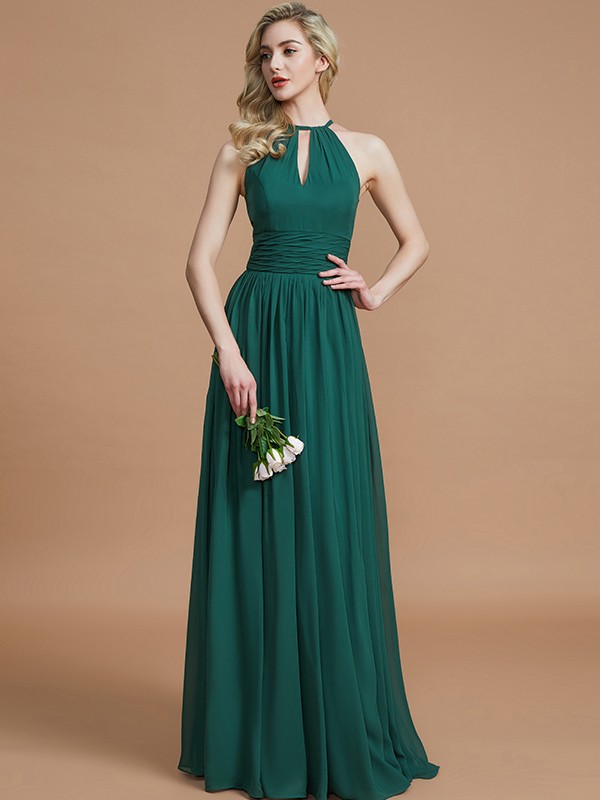 A-Line/Princess Chiffon Scoop Sleeveless Floor-Length Bridesmaid Dresses 2250