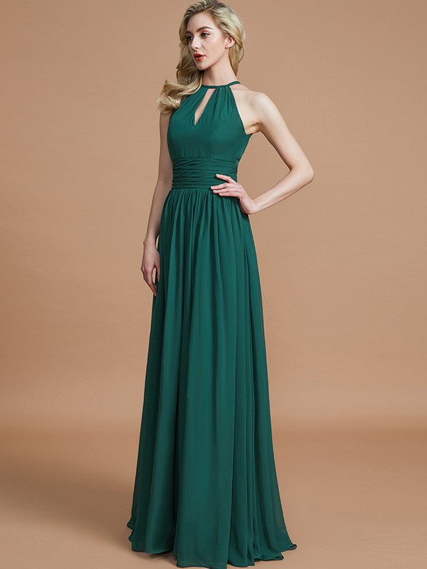 A-Line/Princess Chiffon Scoop Sleeveless Floor-Length Bridesmaid Dresses 2250