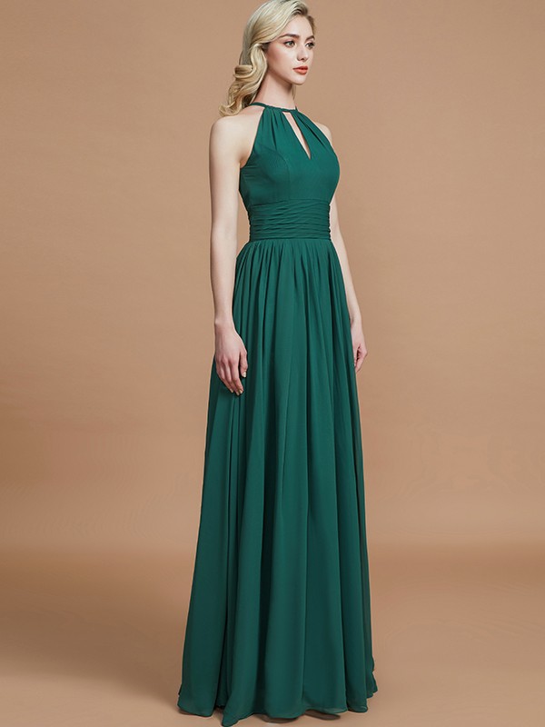 A-Line/Princess Chiffon Scoop Sleeveless Floor-Length Bridesmaid Dresses 2250