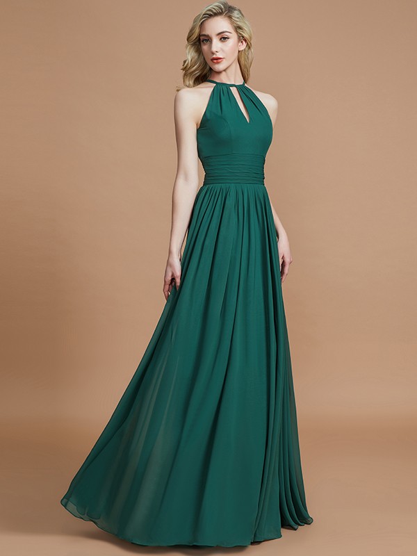 A-Line/Princess Chiffon Scoop Sleeveless Floor-Length Bridesmaid Dresses 2250