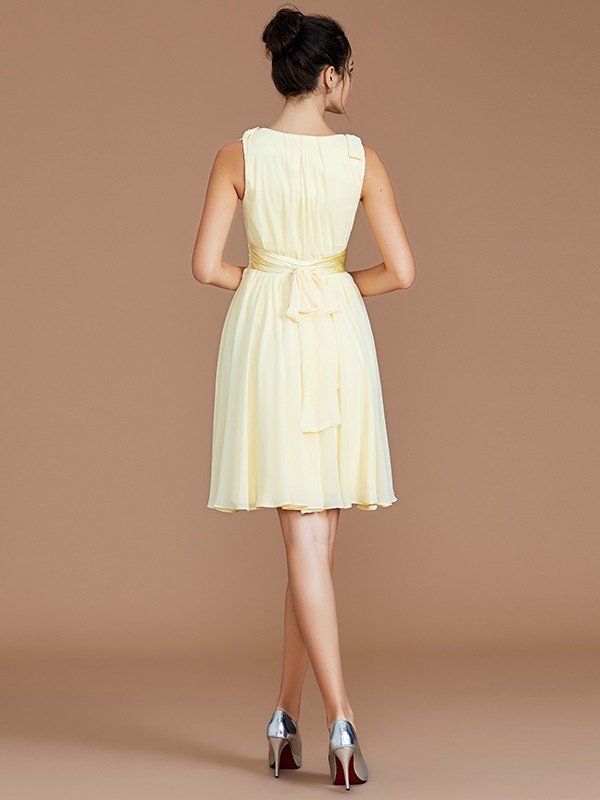 A-Line/Princess V-neck Sleeveless Sash/Ribbon/Belt Short/Mini Chiffon Bridesmaid Dresses 2856