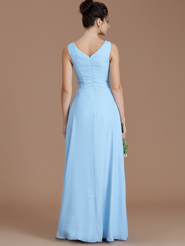 A-Line/Princess V-neck Sleeveless Ruched Floor-Length Chiffon Bridesmaid Dresses 2853