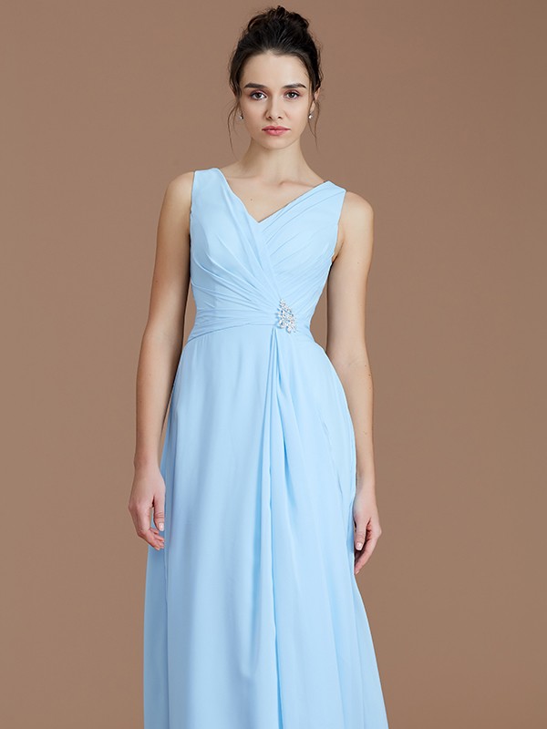 A-Line/Princess V-neck Sleeveless Ruched Floor-Length Chiffon Bridesmaid Dresses 2853