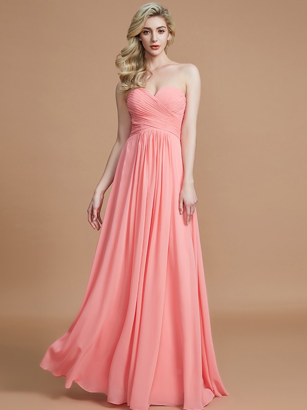 A-Line/Princess Sweetheart Sleeveless Floor-Length Chiffon Bridesmaid Dresses 2729