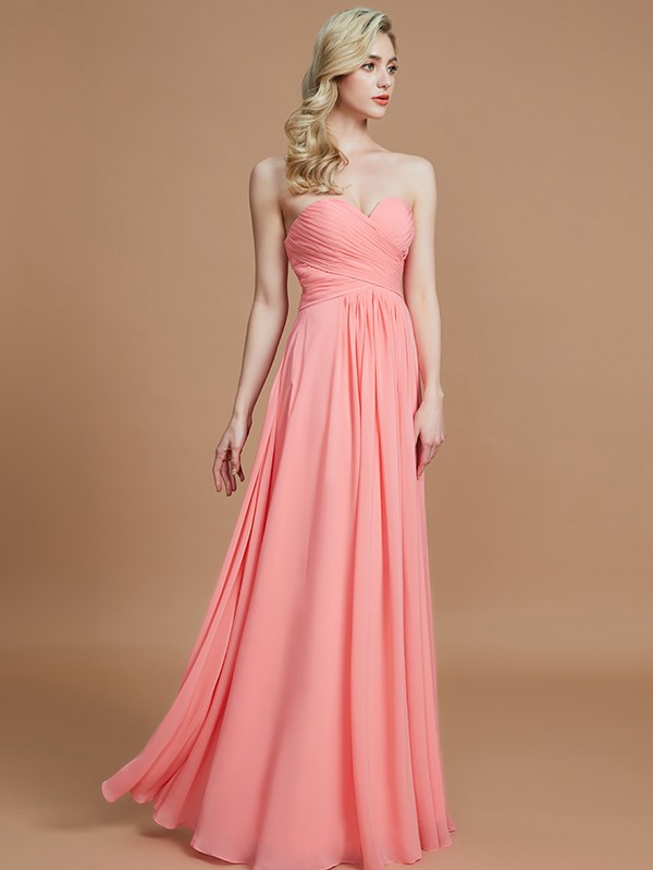 A-Line/Princess Sweetheart Sleeveless Floor-Length Chiffon Bridesmaid Dresses 2729