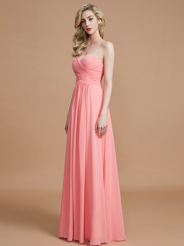 A-Line/Princess Sweetheart Sleeveless Floor-Length Chiffon Bridesmaid Dresses 2729