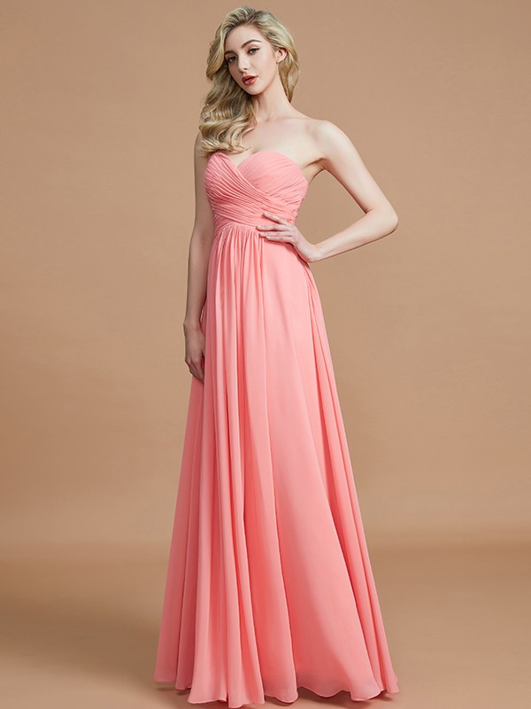 A-Line/Princess Sweetheart Sleeveless Floor-Length Chiffon Bridesmaid Dresses 2729