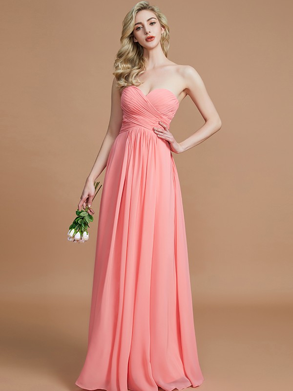 A-Line/Princess Sweetheart Sleeveless Floor-Length Chiffon Bridesmaid Dresses 2729