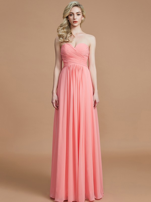 A-Line/Princess Sweetheart Sleeveless Floor-Length Chiffon Bridesmaid Dresses 2729