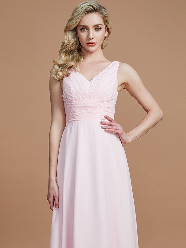 A-Line/Princess Sleeveless Floor-Length Chiffon V-neck Bridesmaid Dresses 2505