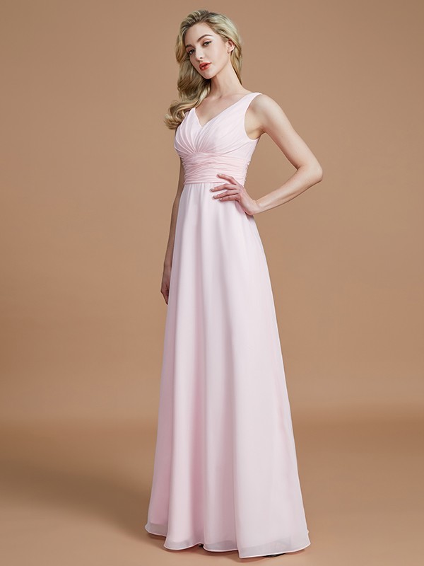 A-Line/Princess Sleeveless Floor-Length Chiffon V-neck Bridesmaid Dresses 2505