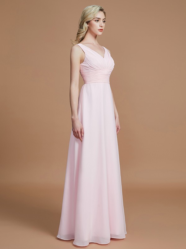 A-Line/Princess Sleeveless Floor-Length Chiffon V-neck Bridesmaid Dresses 2505