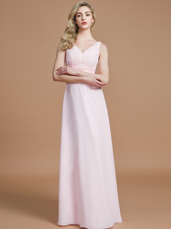 A-Line/Princess Sleeveless Floor-Length Chiffon V-neck Bridesmaid Dresses 2505