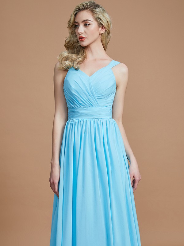 A-Line/Princess V-neck Chiffon Floor-Length Sleeveless Bridesmaid Dresses 2786