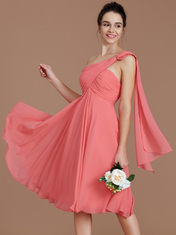 A-Line/Princess One-Shoulder Sleeveless Ruched Short/Mini Chiffon Bridesmaid Dresses 2416