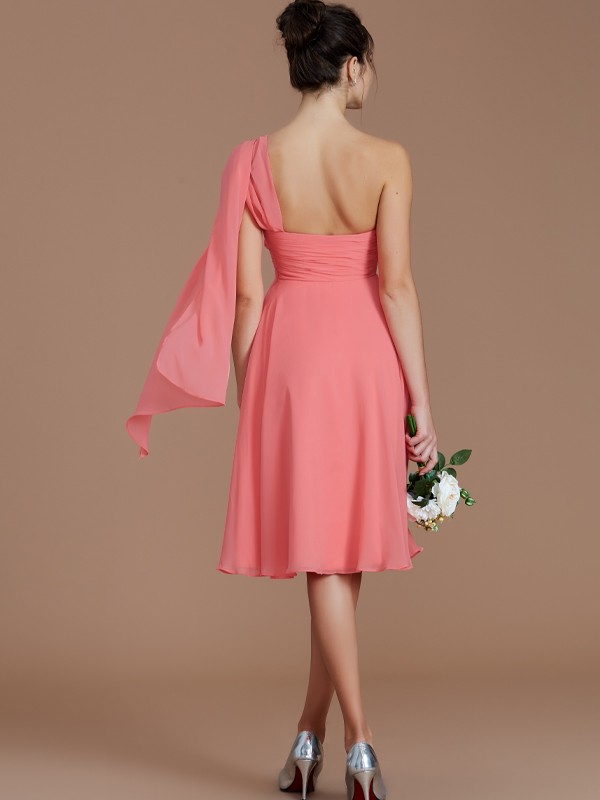 A-Line/Princess One-Shoulder Sleeveless Ruched Short/Mini Chiffon Bridesmaid Dresses 2416