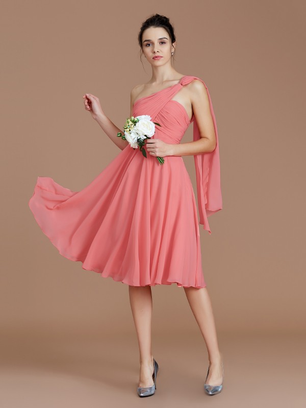 A-Line/Princess One-Shoulder Sleeveless Ruched Short/Mini Chiffon Bridesmaid Dresses 2416