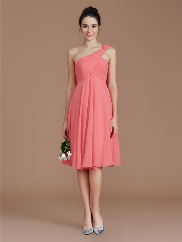 A-Line/Princess One-Shoulder Sleeveless Ruched Short/Mini Chiffon Bridesmaid Dresses 2416