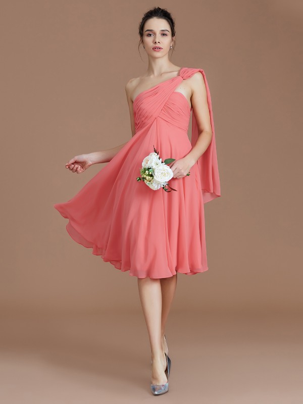 A-Line/Princess One-Shoulder Sleeveless Ruched Short/Mini Chiffon Bridesmaid Dresses 2416