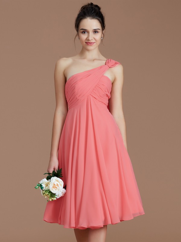 A-Line/Princess One-Shoulder Sleeveless Ruched Short/Mini Chiffon Bridesmaid Dresses 2416