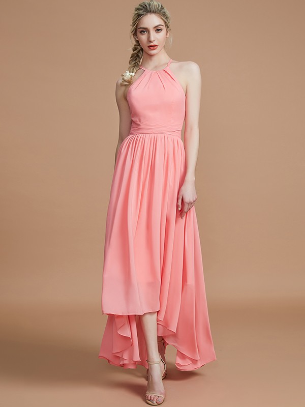 A-Line/Princess Halter Asymmetrical Sleeveless Chiffon Bridesmaid Dresses 2263