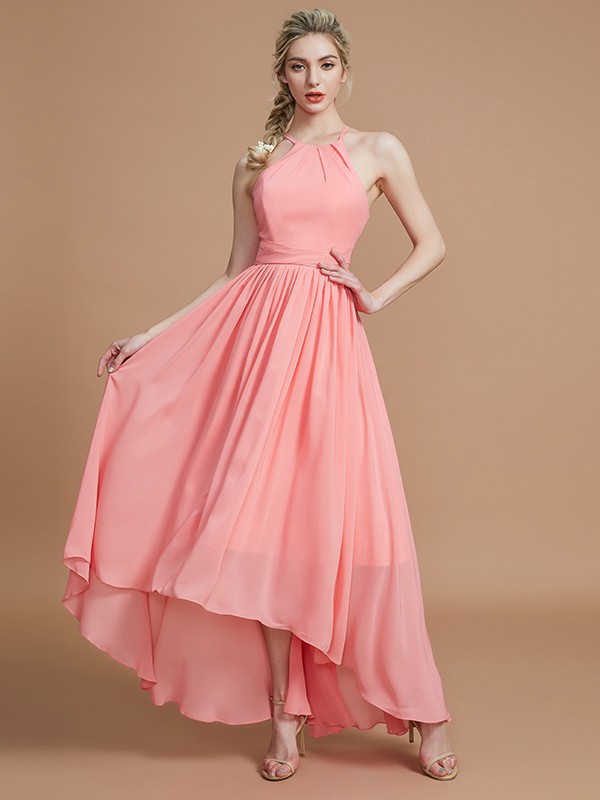 A-Line/Princess Halter Asymmetrical Sleeveless Chiffon Bridesmaid Dresses 2263