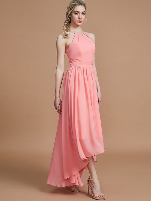 A-Line/Princess Halter Asymmetrical Sleeveless Chiffon Bridesmaid Dresses 2263