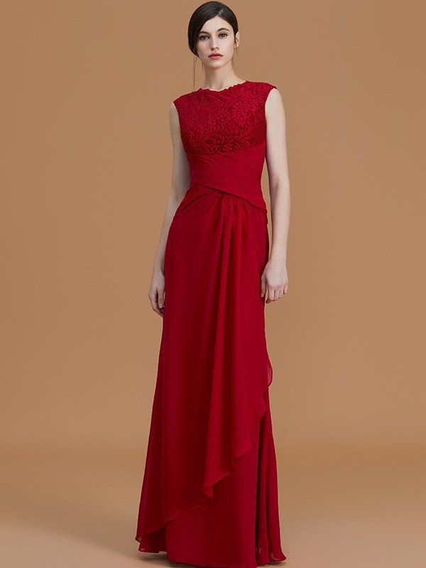 Sheath/Column Jewel Sleeveless Floor-Length Lace Chiffon Bridesmaid Dresses 2972