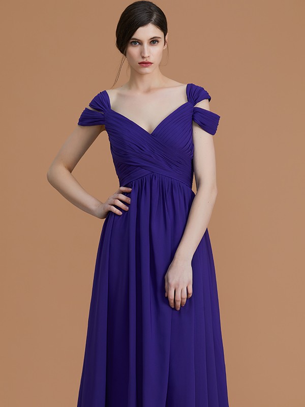 A-Line/Princess Off-the-Shoulder Sleeveless Floor-Length Ruched Chiffon Bridesmaid Dresses 2359