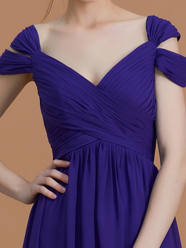 A-Line/Princess Off-the-Shoulder Sleeveless Floor-Length Ruched Chiffon Bridesmaid Dresses 2359