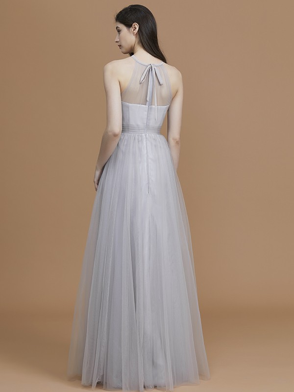 A-Line/Princess Halter Sleeveless Floor-Length Ruffles Tulle Bridesmaid Dresses 2289