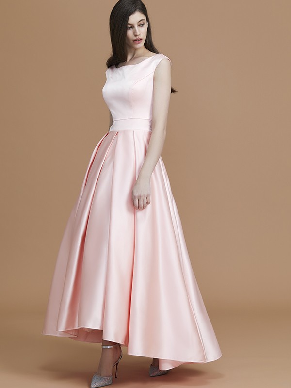 A-Line/Princess Bateau Sleeveless Asymmetrical Ruffles Satin Bridesmaid Dresses 2107