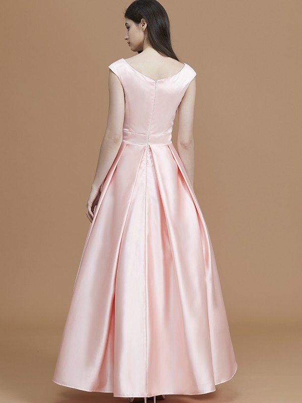 A-Line/Princess Bateau Sleeveless Asymmetrical Ruffles Satin Bridesmaid Dresses 2107