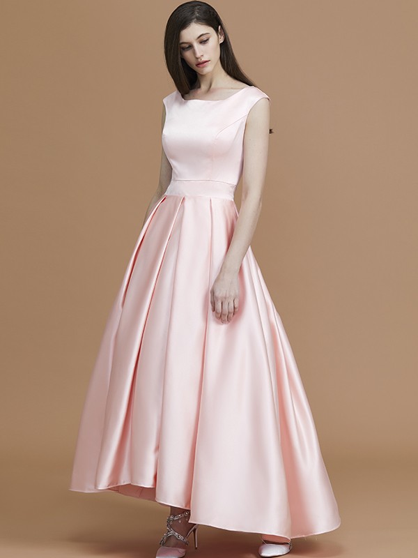 A-Line/Princess Bateau Sleeveless Asymmetrical Ruffles Satin Bridesmaid Dresses 2107