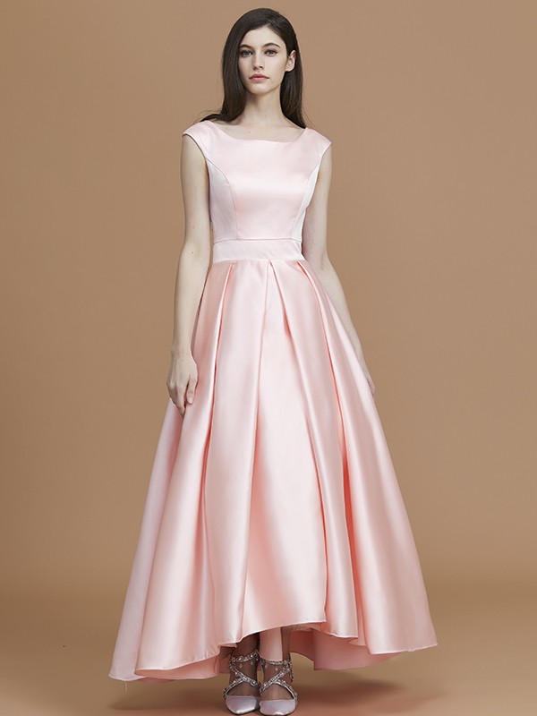 A-Line/Princess Bateau Sleeveless Asymmetrical Ruffles Satin Bridesmaid Dresses 2107