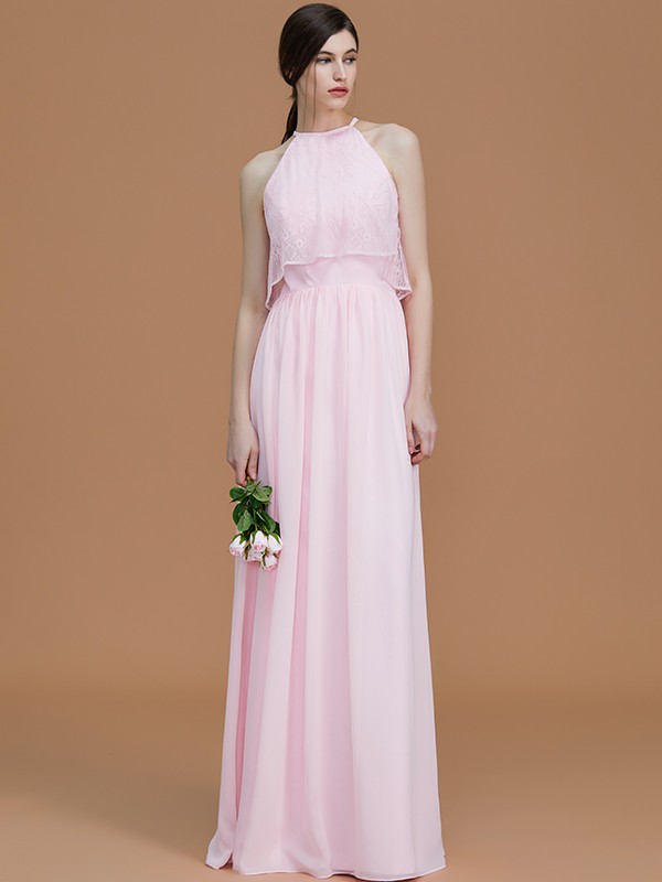 A-Line/Princess Halter Sleeveless Floor-Length Ruffles Chiffon Bridesmaid Dresses 2288