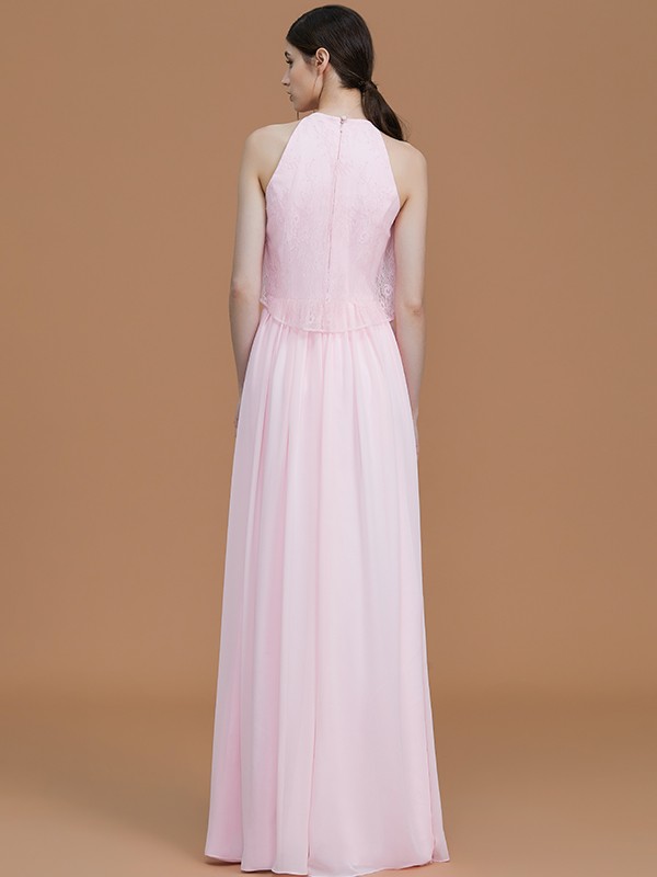 A-Line/Princess Halter Sleeveless Floor-Length Ruffles Chiffon Bridesmaid Dresses 2288